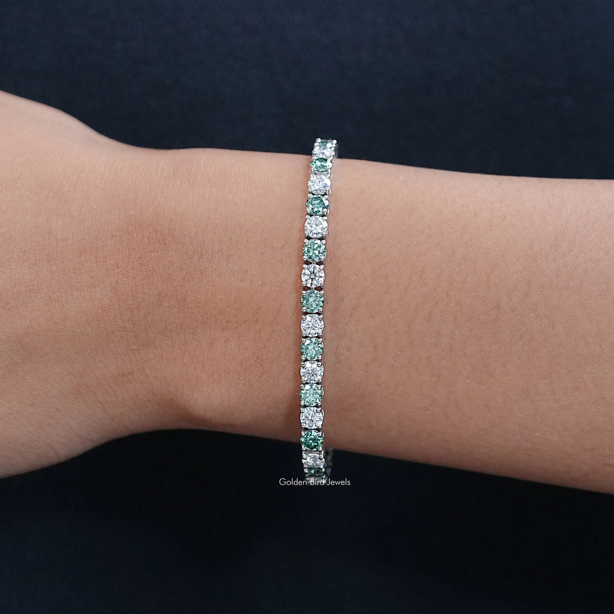 Round Moissanite Alternative Green Tennis Bracelet