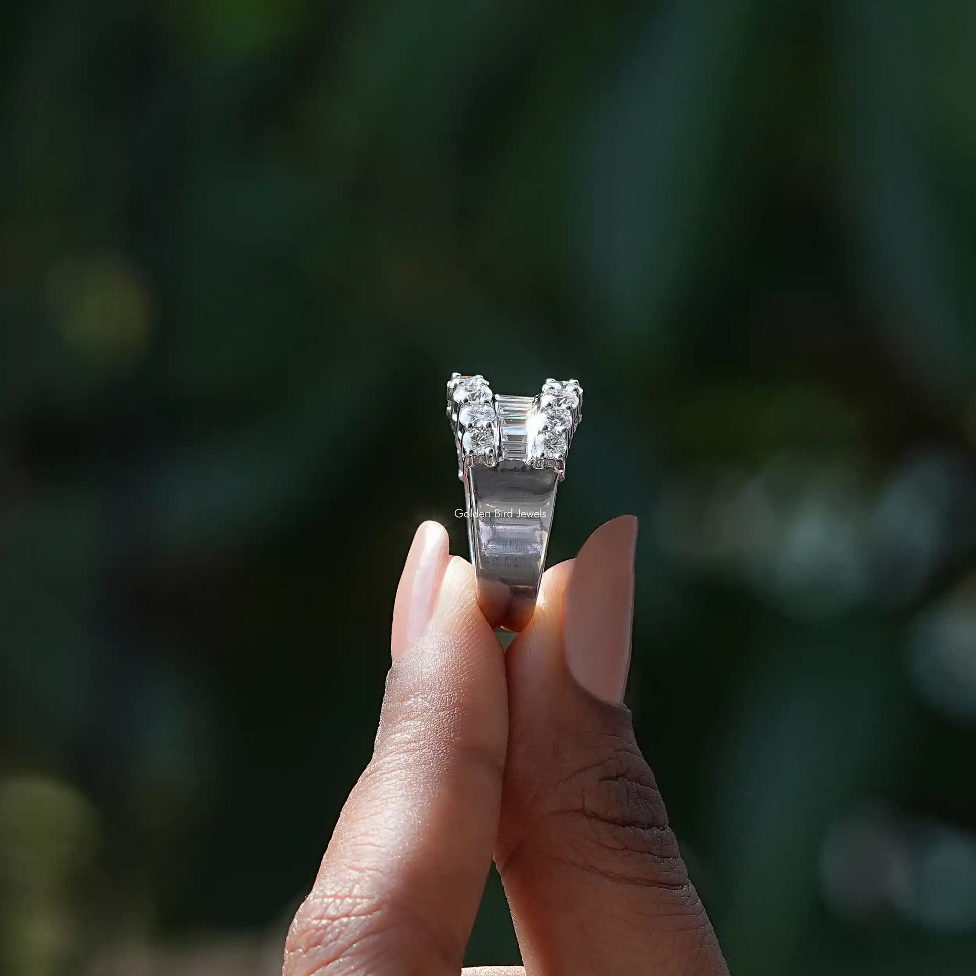 [Colorless Round And Baguette Cut Eternty Band]-[Golden Bird Jewels]