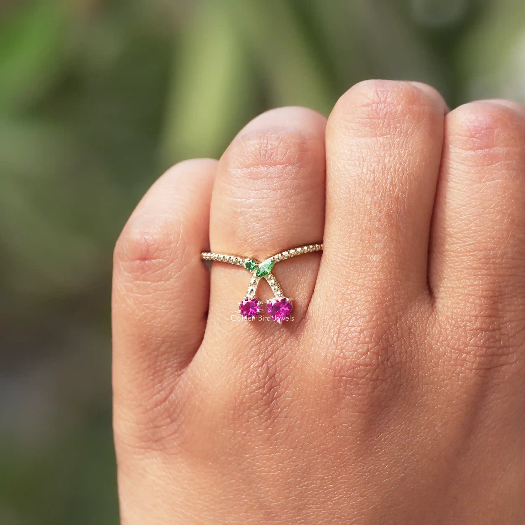 Heart And Round Cut Red Ruby Gemstone Cherry Ring