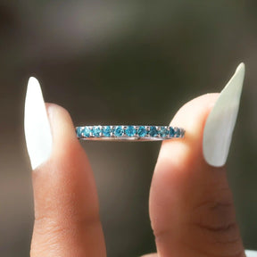 [Round Cut Aquamarine Gemstone Eternity Band]-[Golden Bird Jewels]