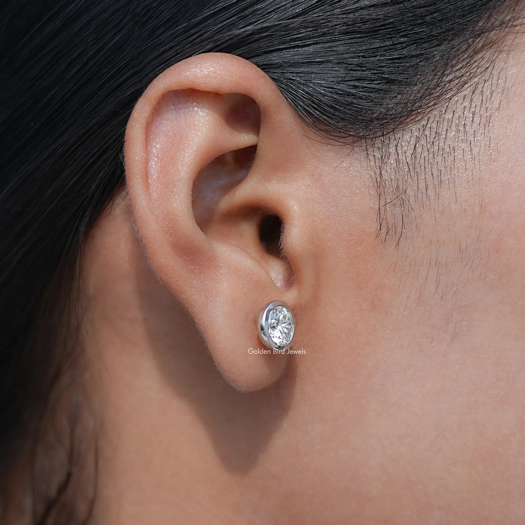 Lab Diamond Round Cut Bezel Set Stud Earrings