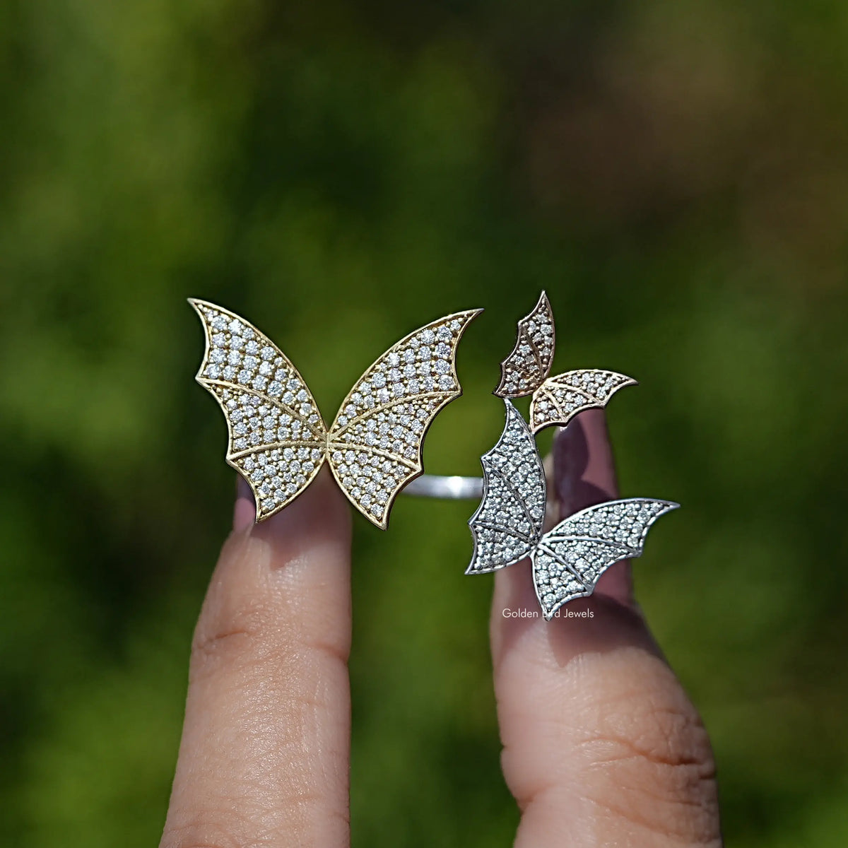 Round Cut Butterfly Moissanite Cocktail Ring