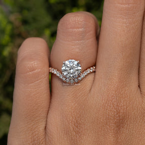 Lab Grown Round Cut Curved Accent Engagement Ring