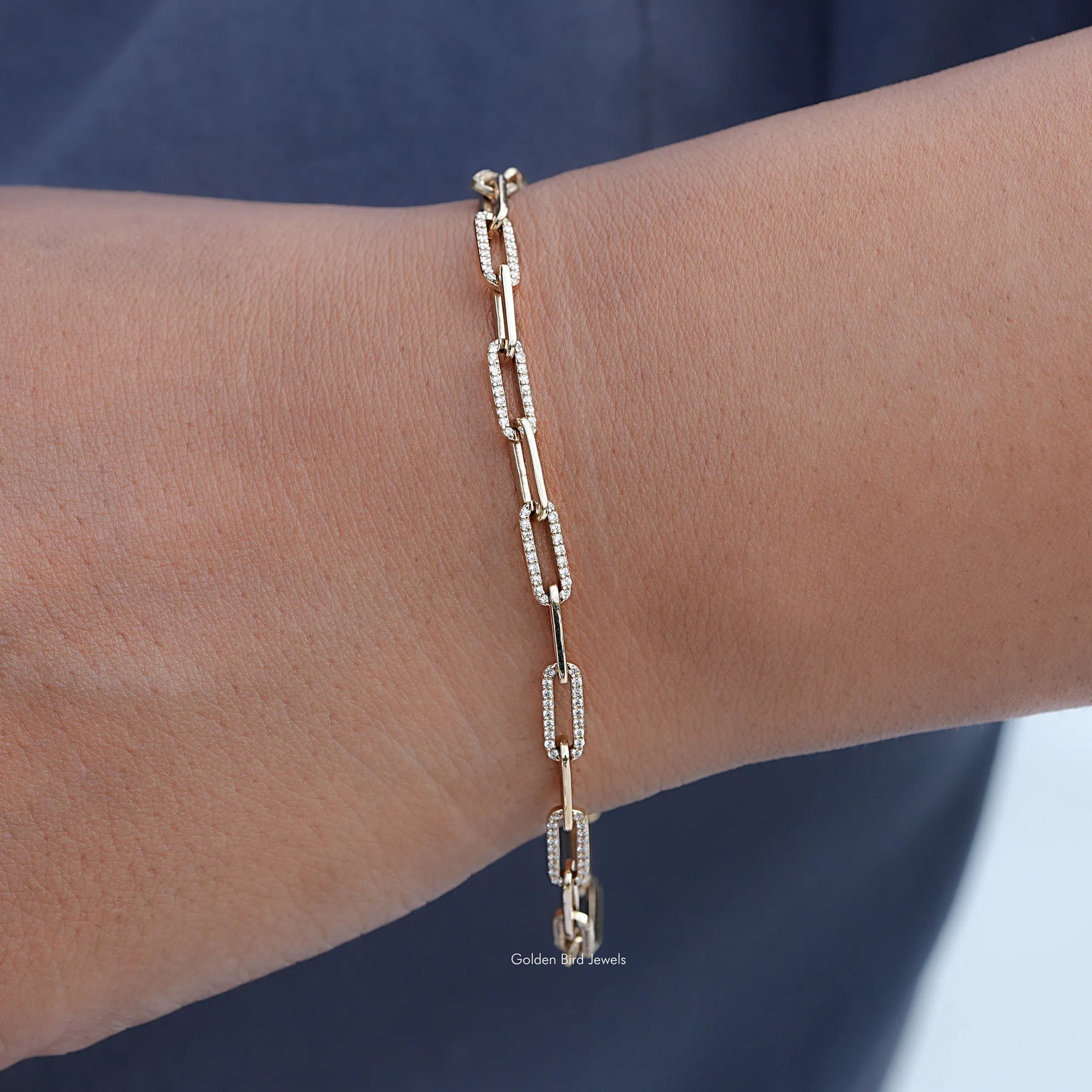 [Lab Diamond Round Cut Link Bracelet]-[Golden Bird Jewels]