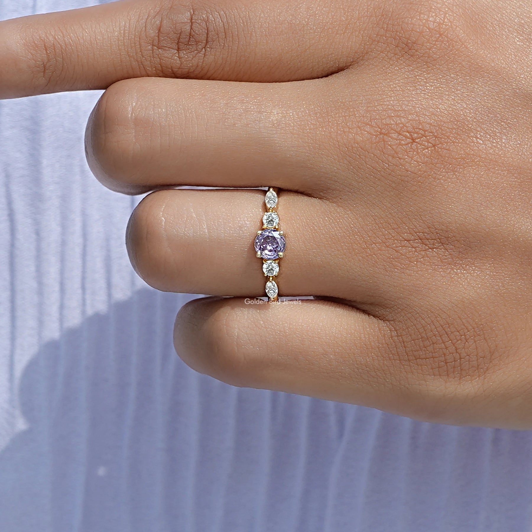 Purple Amethyst Round Cut Gemstone Accent Ring