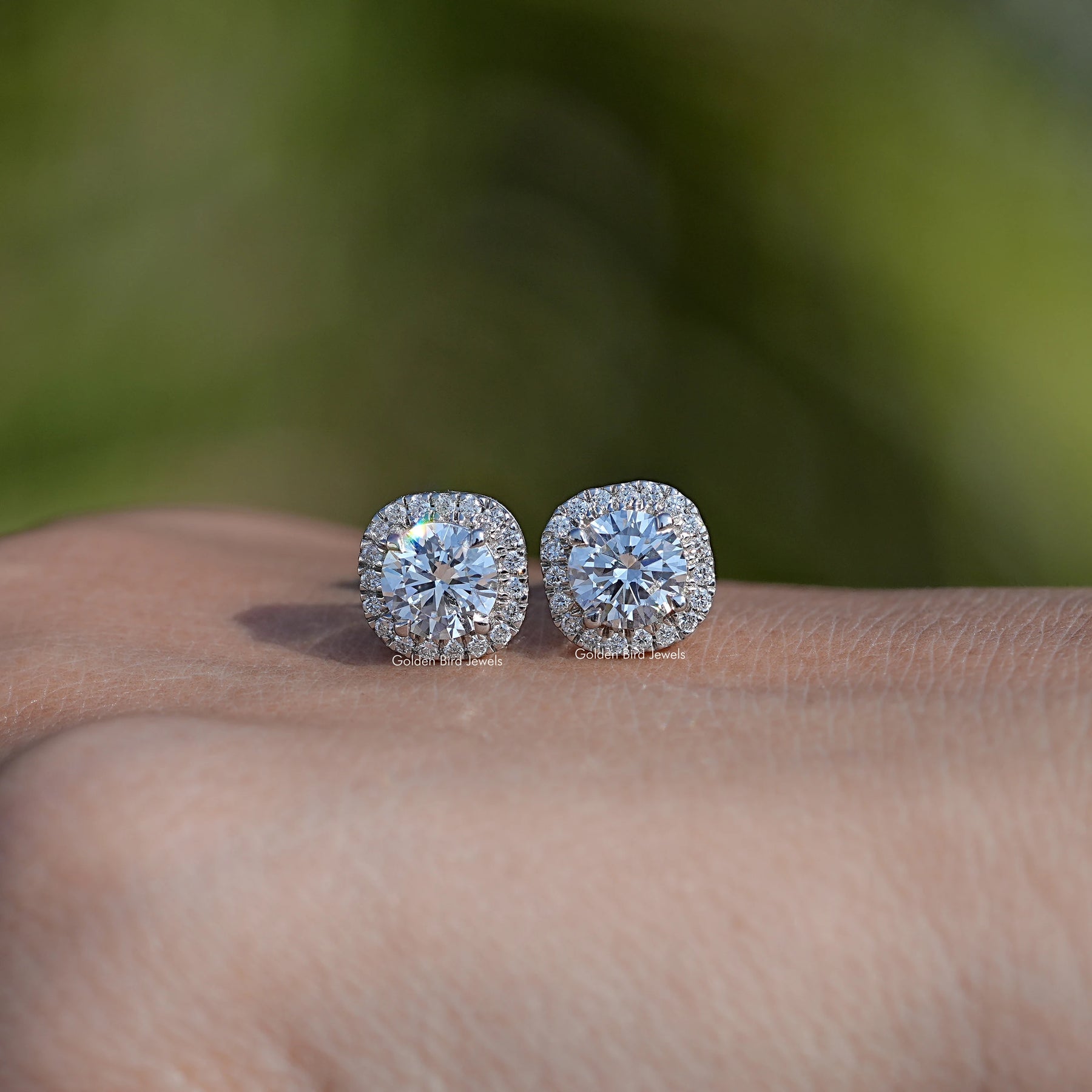 Round Cut Halo Lab Diamond Stud Earrings