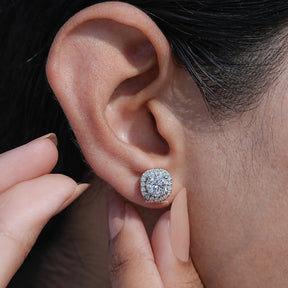 Round Cut Halo Lab Diamond Stud Earrings