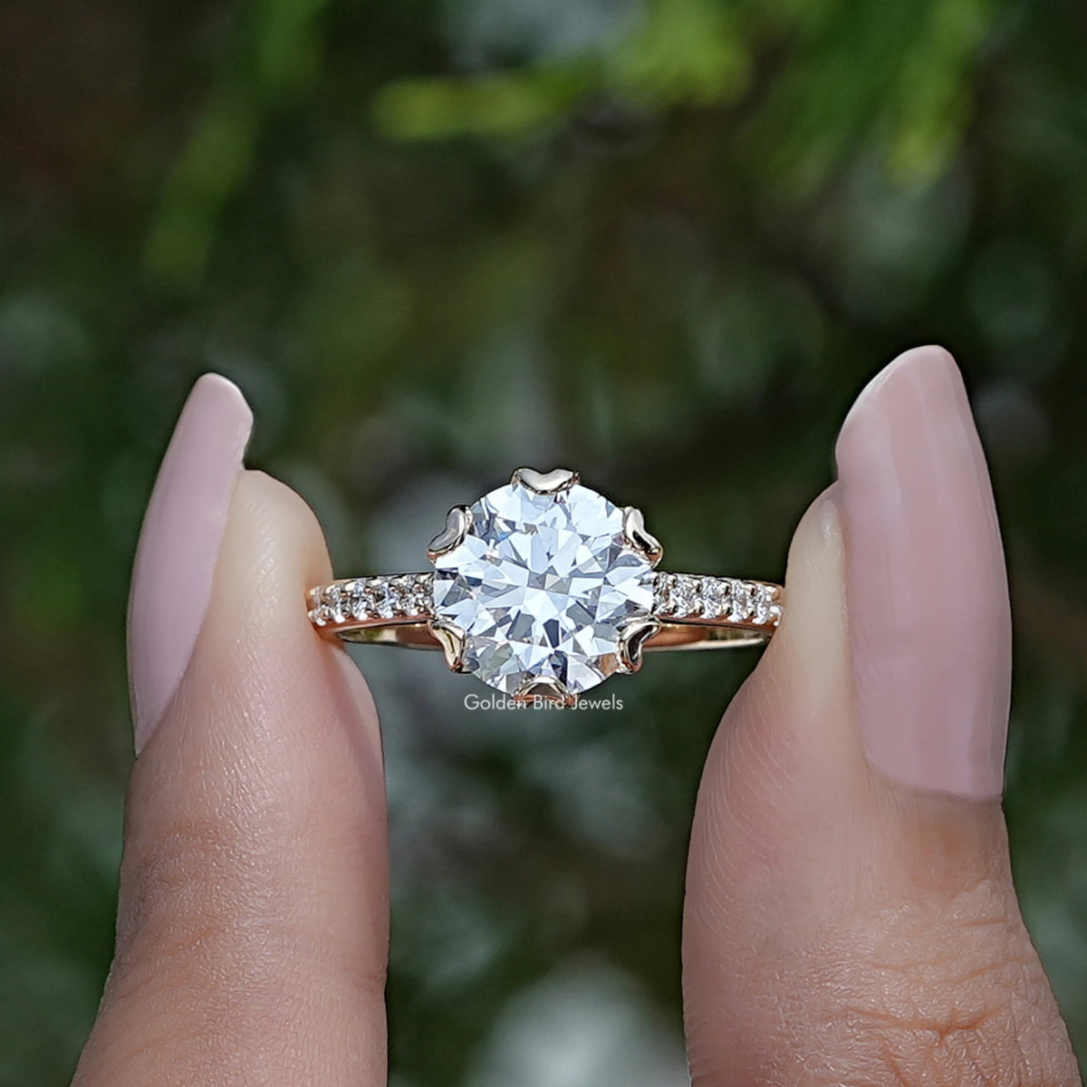 Front View of Round Cut Lab Diamond Accent Engagement Ring 