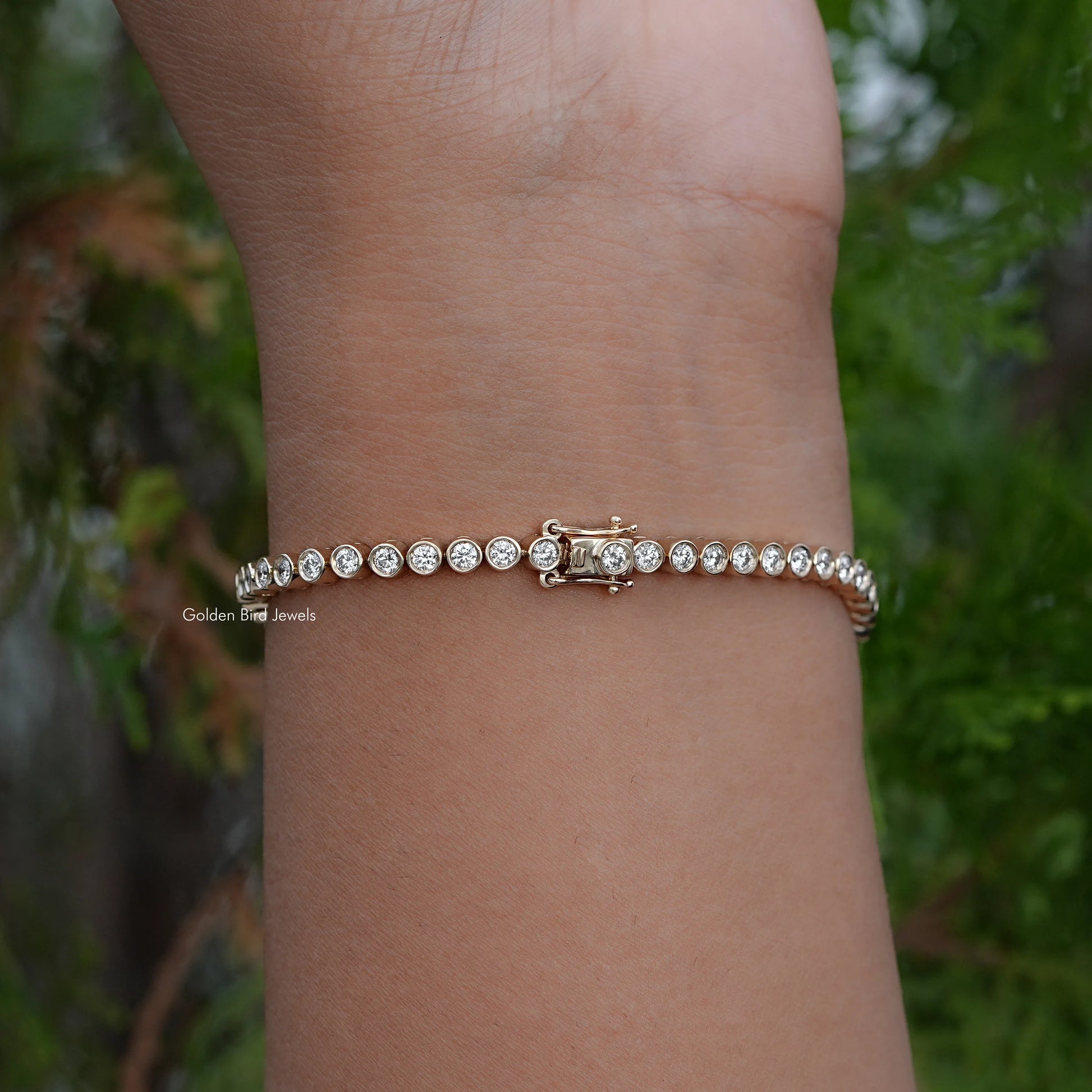 Back Side View Of Lab Grown Round Cut Bezel Set Bracelet