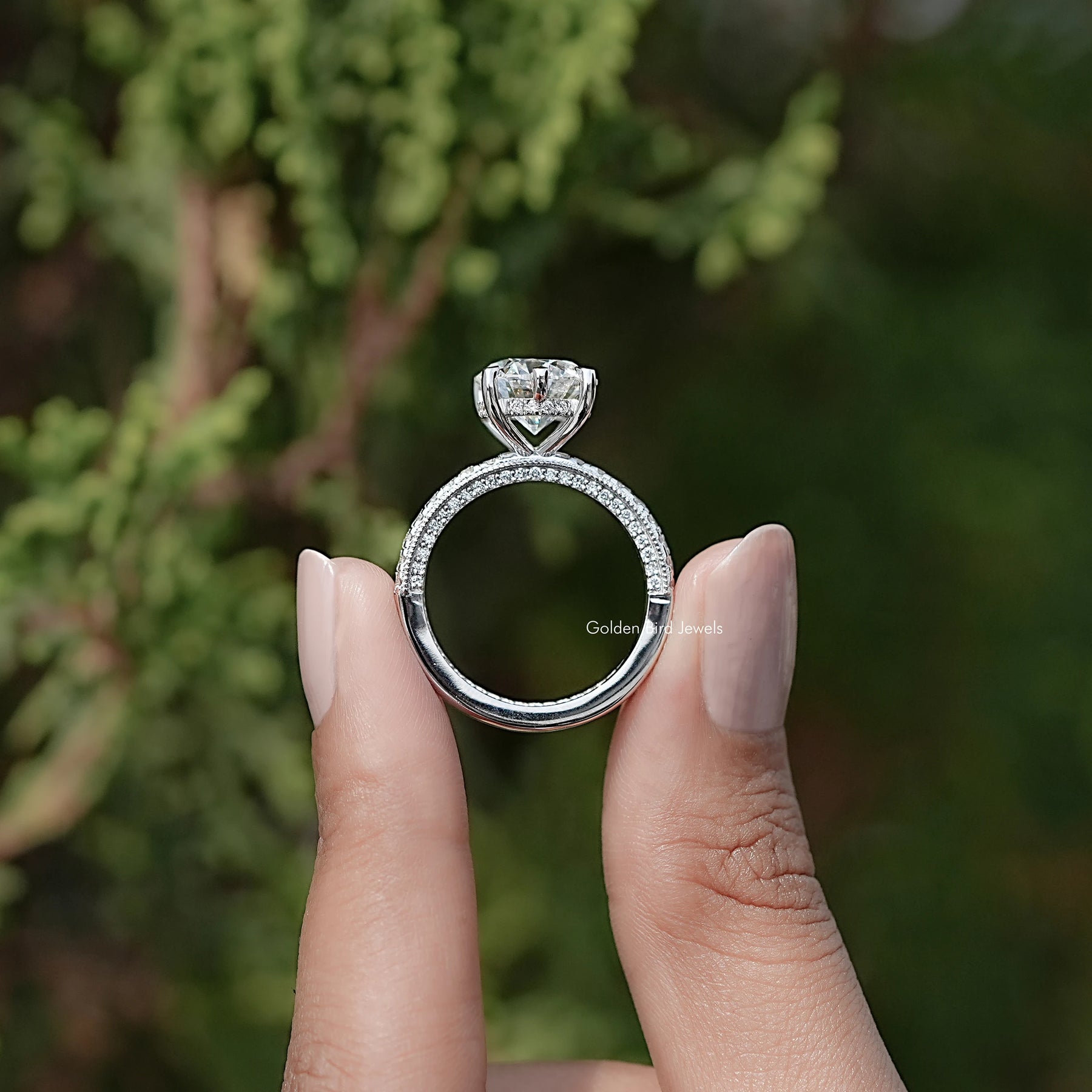 Back view of Round Cut Lab Grown Diamond Bridal Ring Set