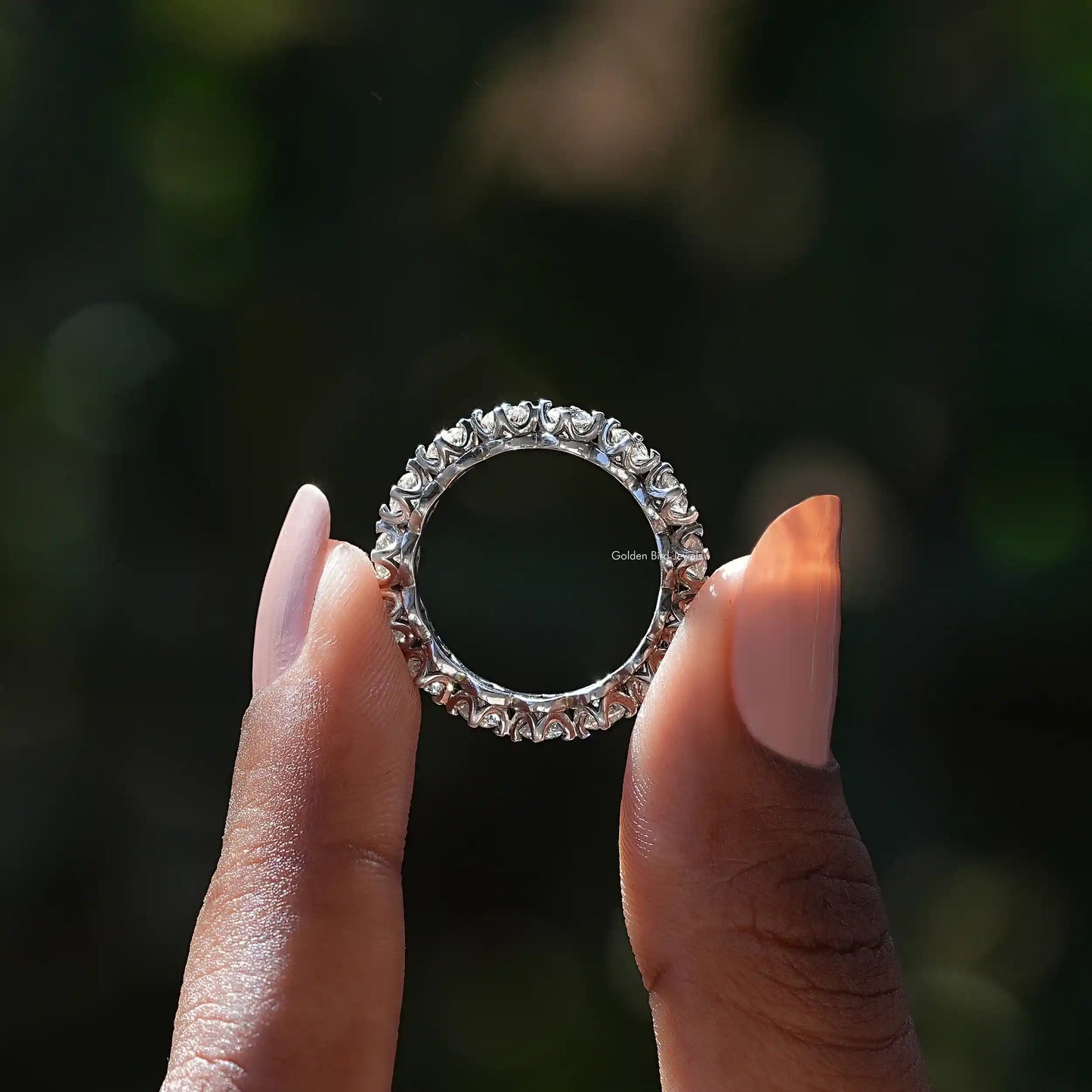 Back View of Diamond Round Cut Eternity Wedding Band In two fingers