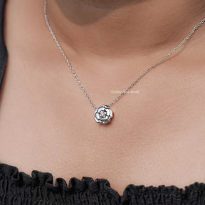 neck View of Round Floral Solitaire Pendant
