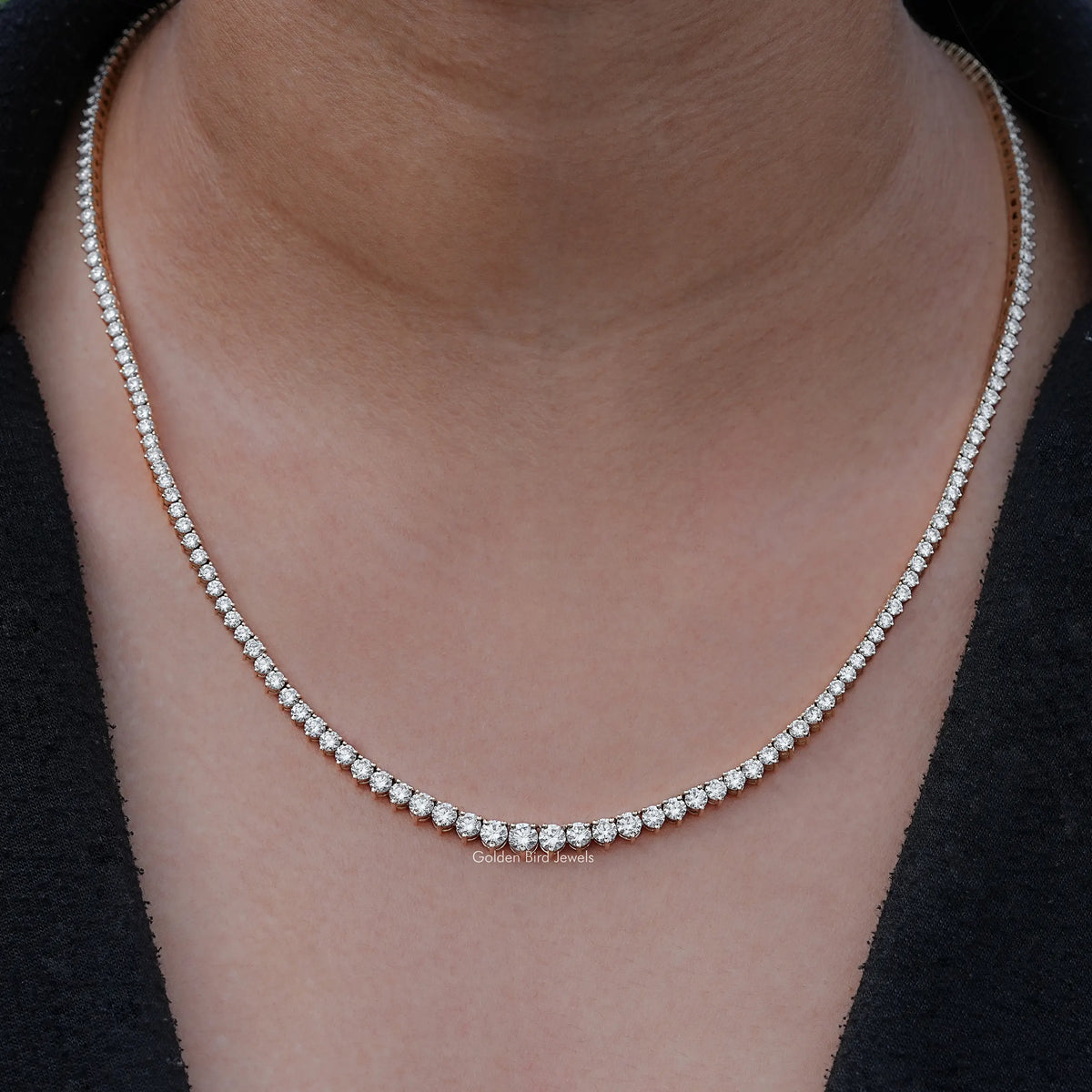Graduated Diamond Chain Graduated Round Lab Diamond Tennis Necklace – goldenbirdjewels
