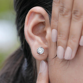 Display view of Round Cut Diamond Bezel Set Stud Earrings