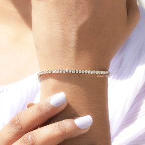 [White Gold Round Cut Tennis Bracelet]-[Golden Bird Jewels]