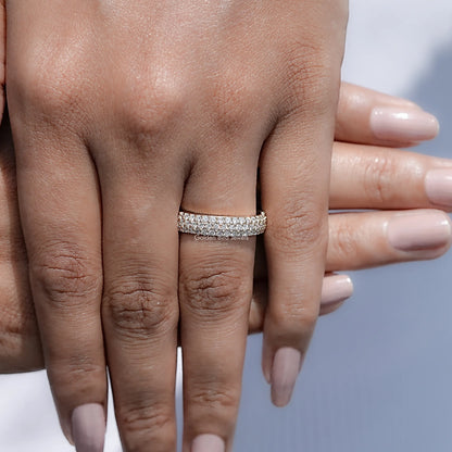Top view of Round Cut Lab Diamond Three Row Pave Band