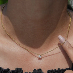 Detailed View Of Round Cut Lab Diamond Flower Pendant