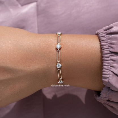 Round Cut Moissanite Link Bracelet