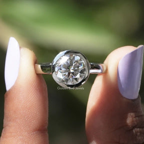 Round Cut Moissanite Engagement Bezel Set Ring