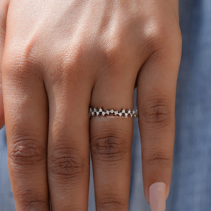[Colorless Round Cut Wedding Band]-[Golden Bird Jewels]