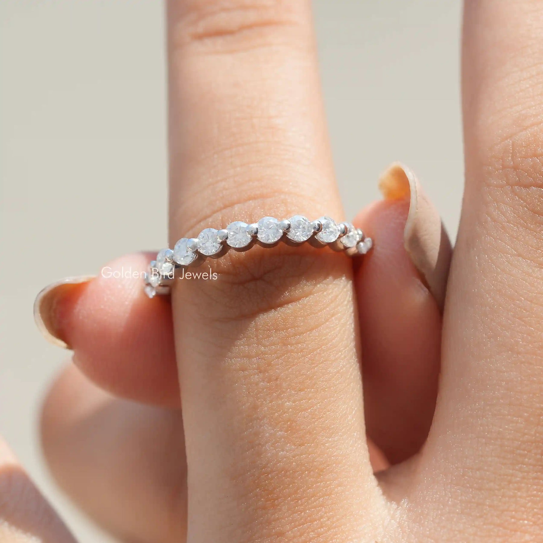 [Colorless Round Moissanite Half Eternity Band]-[Golden Bird Jewels]