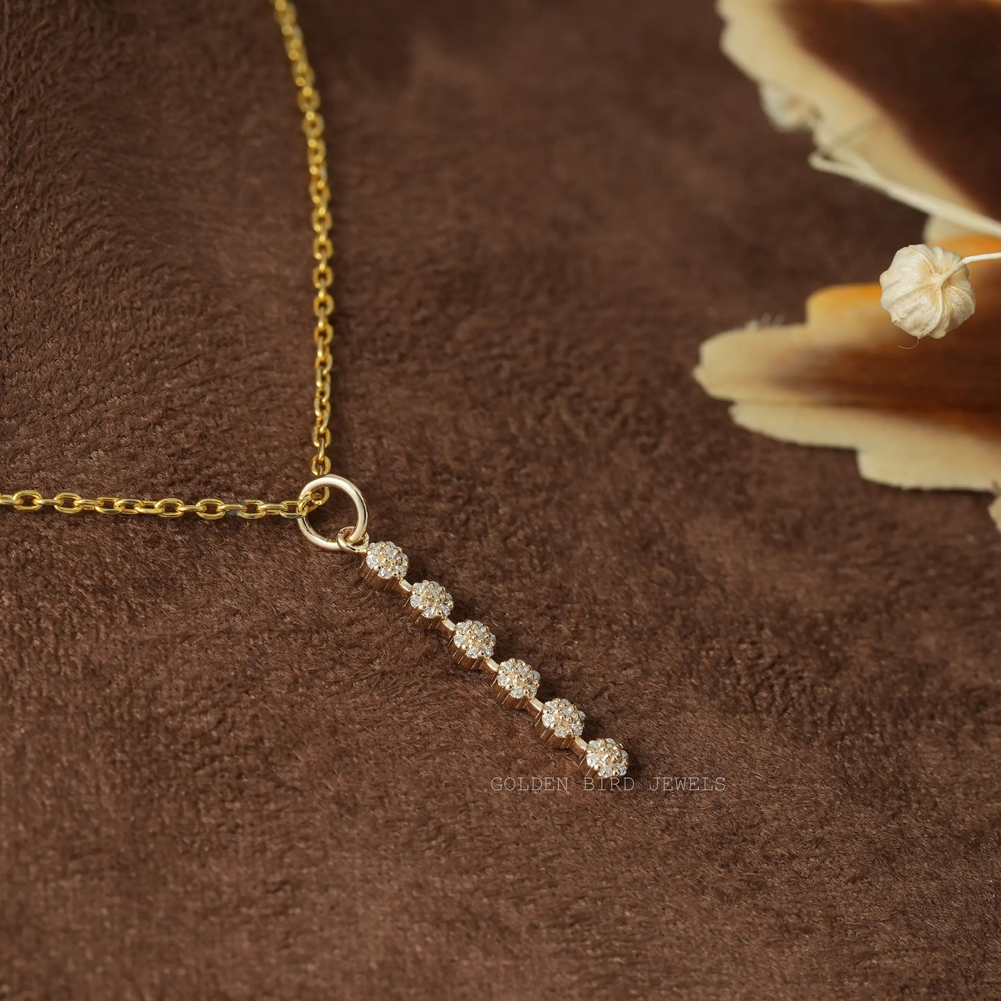 Full view of moissanite pendant in unique shape 