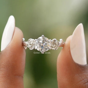 [Prong Setting Round Cut Rose Floral Ring]-[Golden Bird Jewels]
