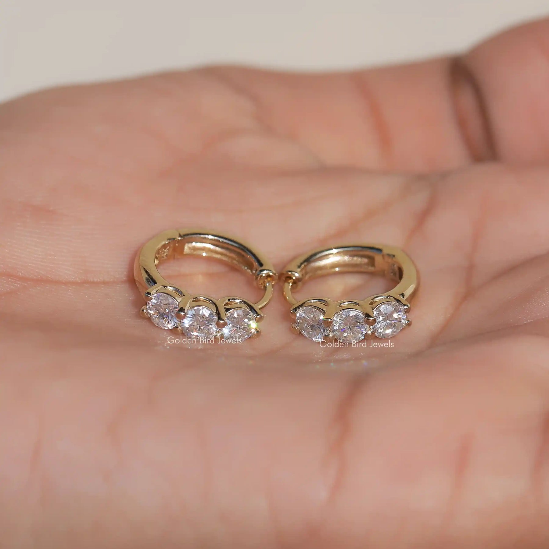 Round Cut Moissanite Small Huggies Hoop Earrings