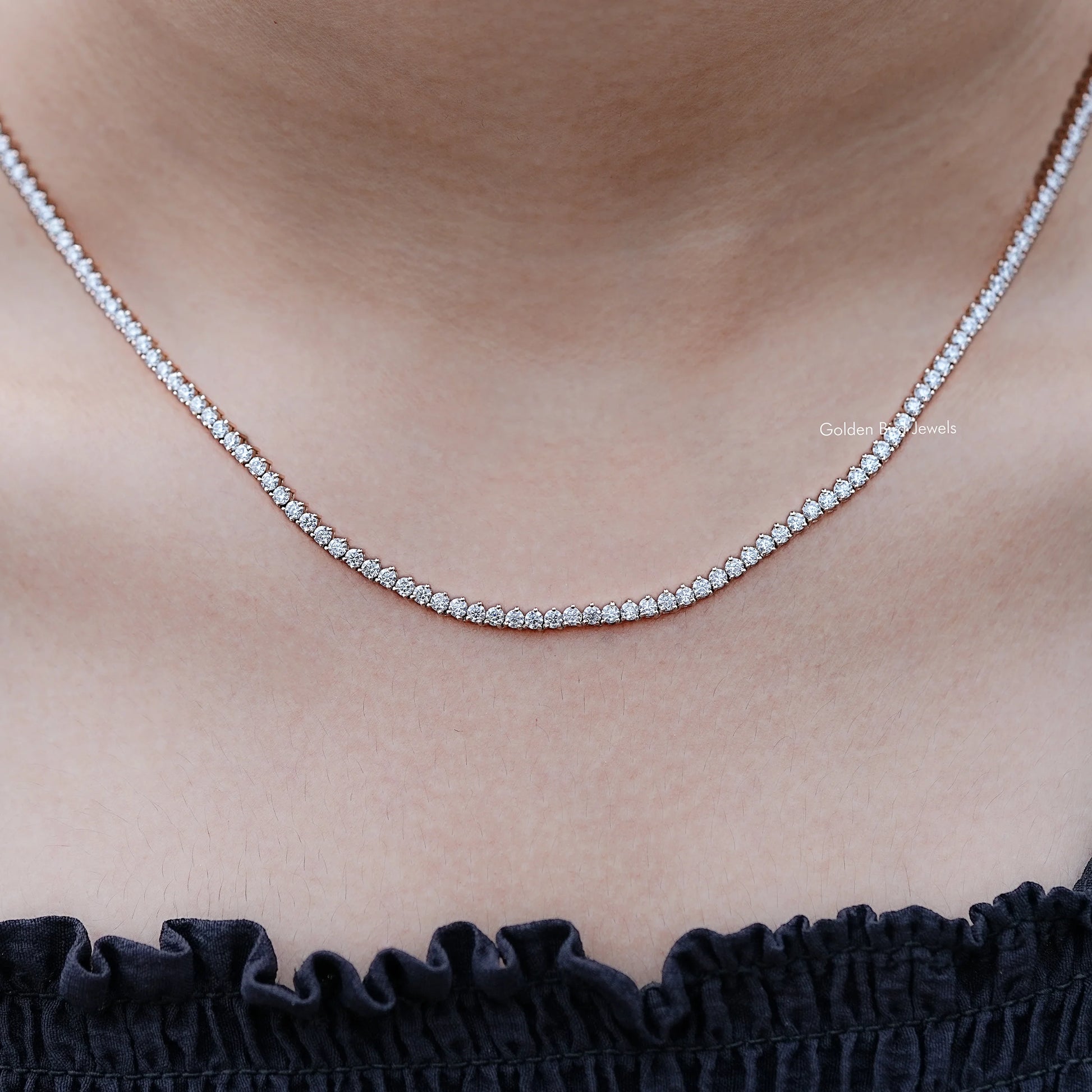 Round Moissanite Tennis Necklace on Neckline