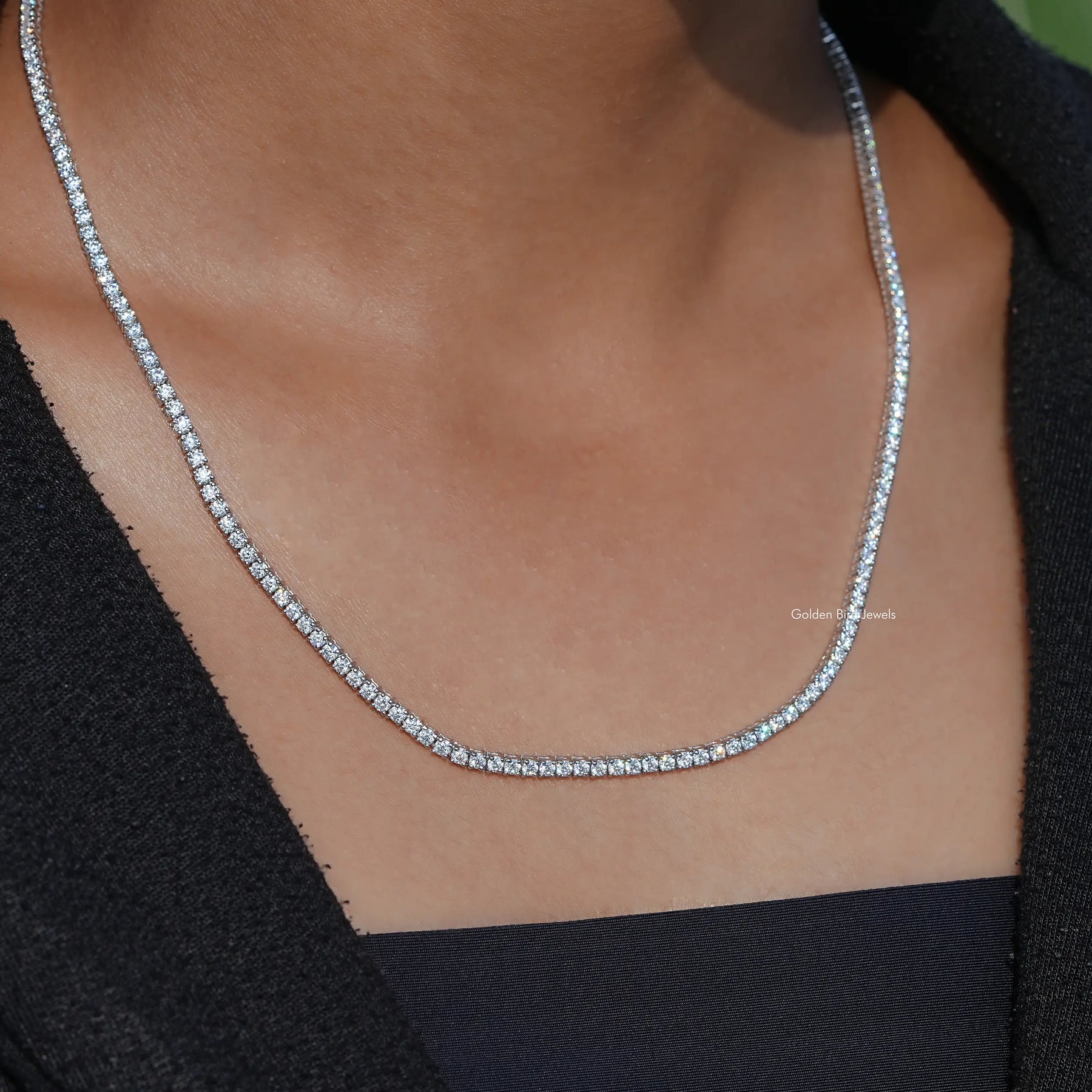 [Moissanite Round Shaped Tennis Shaped Necklace]-[Golden Bird Jewels]