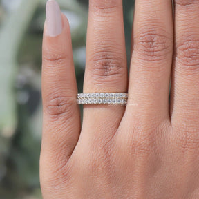 Round Cut Moissanite Two Row Eternity Band