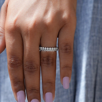 Round Moissanite Two Row Eternity Band