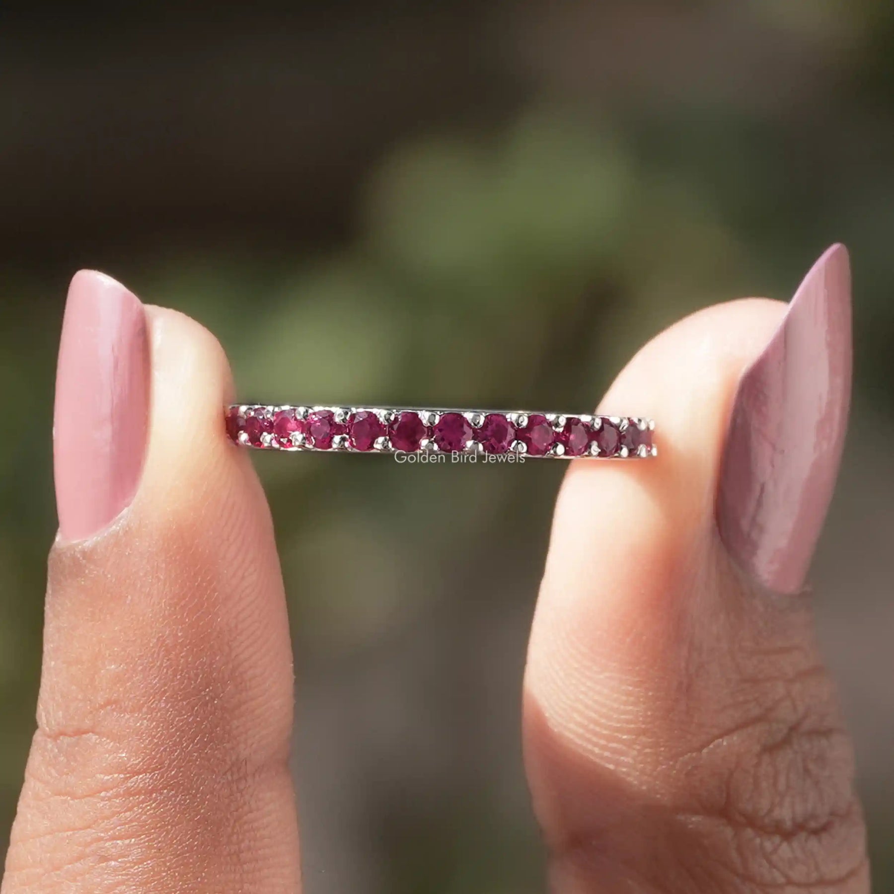 [Round Pink Tourmaline Gemstone Eternity Band]-[Golden Bird Jewels]