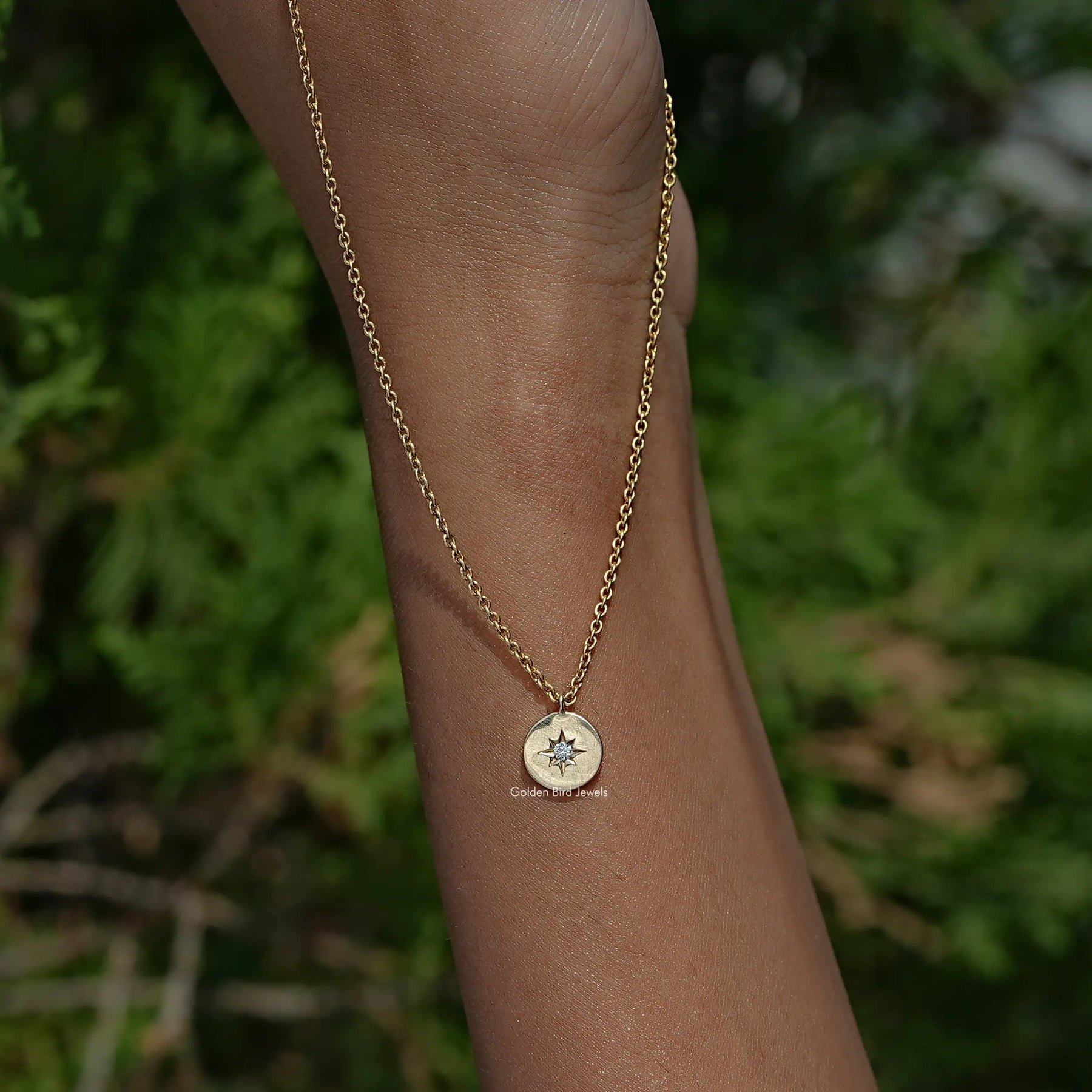 View of Round Shaped Diamond North Star Pendant In Wear's of Women's 