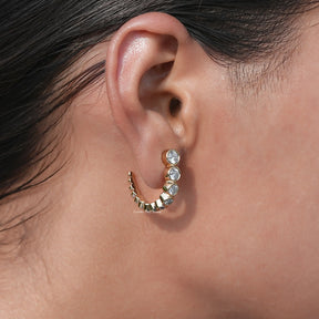 Round Graduated Lab Diamond C Hoop Earrings