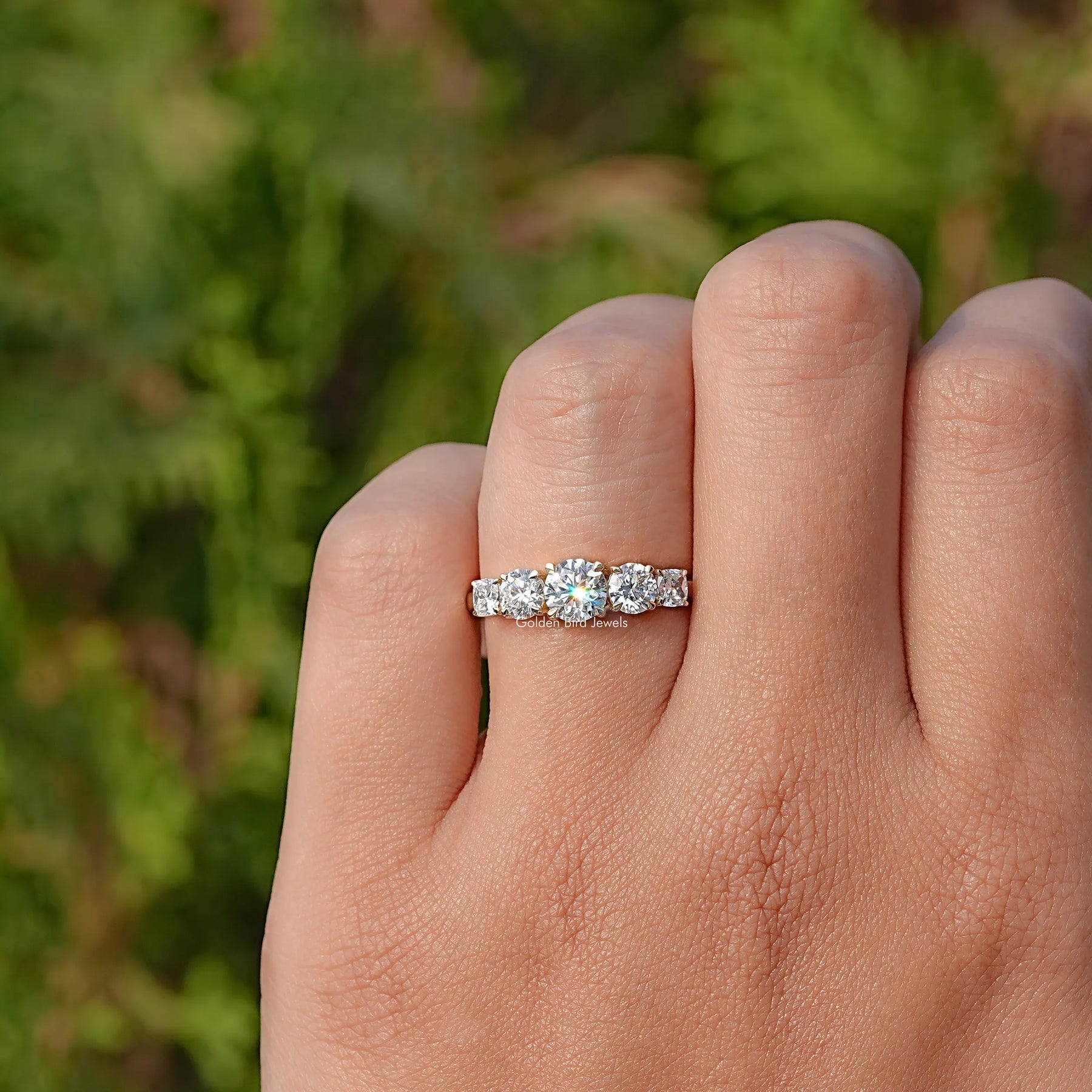 Round Cut Lab Grown Diamond Five Stone Ring