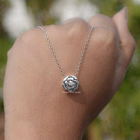 hand Showing View of Lab Diamond Floral Solitaire Pendant
