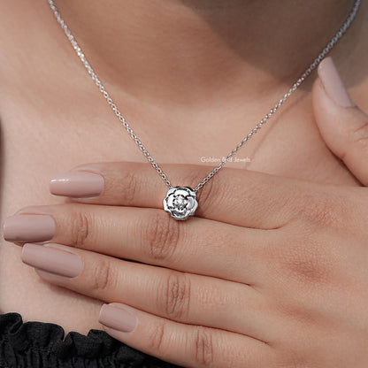Round Lab Diamond Floral Solitaire Pendant
