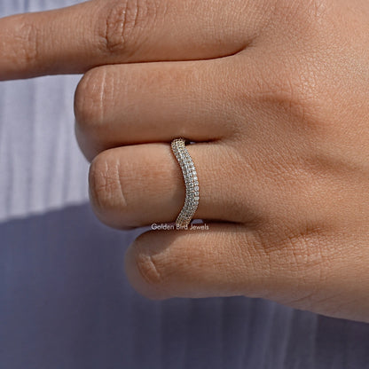 Close View Of Round Lab Diamond Pave Set Wedding Band
