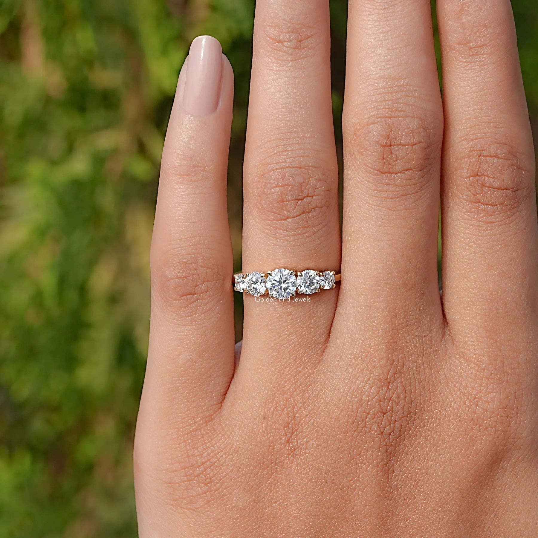 Detailed View of Round Cut Lab Diamond Ring In Yellow Gold