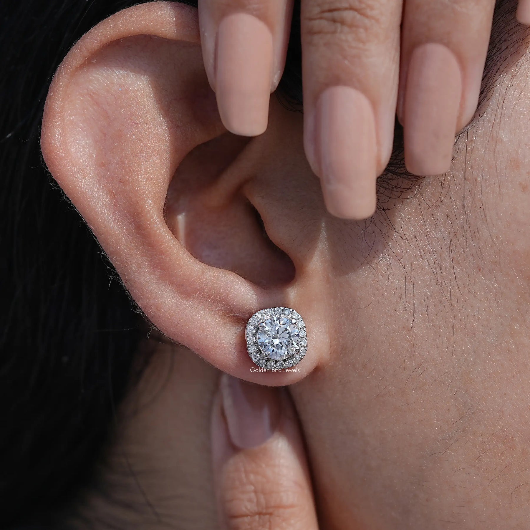 Round Cut Halo Lab Diamond Stud Earrings