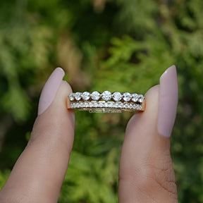 Round Lab Diamond Two Row Half Eternity Band