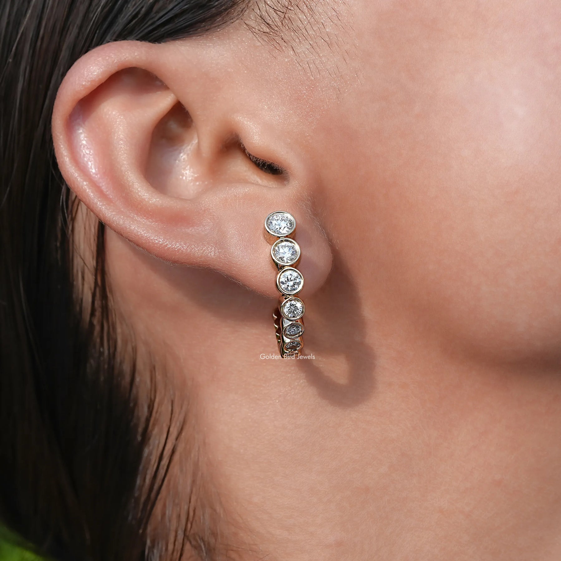 Round Graduated Lab Diamond C Hoop Earrings