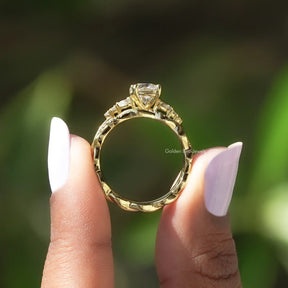 [Round And Pear Cut Moissanite Bridal Ring Set]-[Golden Bird Jewels]