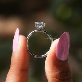 [White Gold Round Cut Moissanite Engagement Ring]-[Golden Bird Jewels]