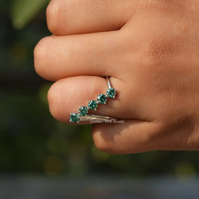 [Dark Green Round Cut Moissanite Ring]-[Golden Bird Jewels]