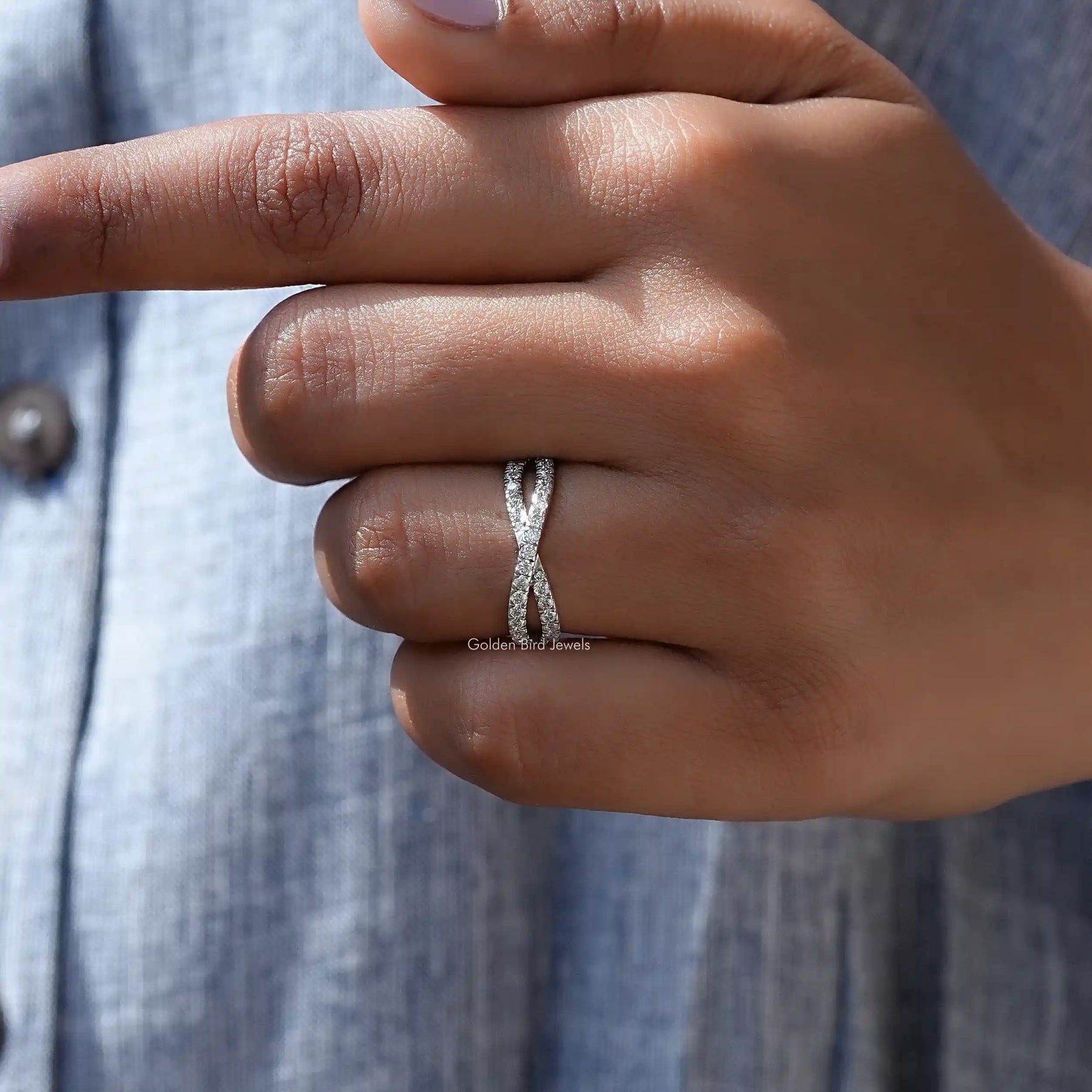 [Colorless Round Cut Moissanite Eternity Band]-[Golden Bird Jewels]