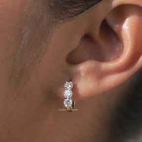 Round Cut Moissanite Small Huggies Hoop Earrings