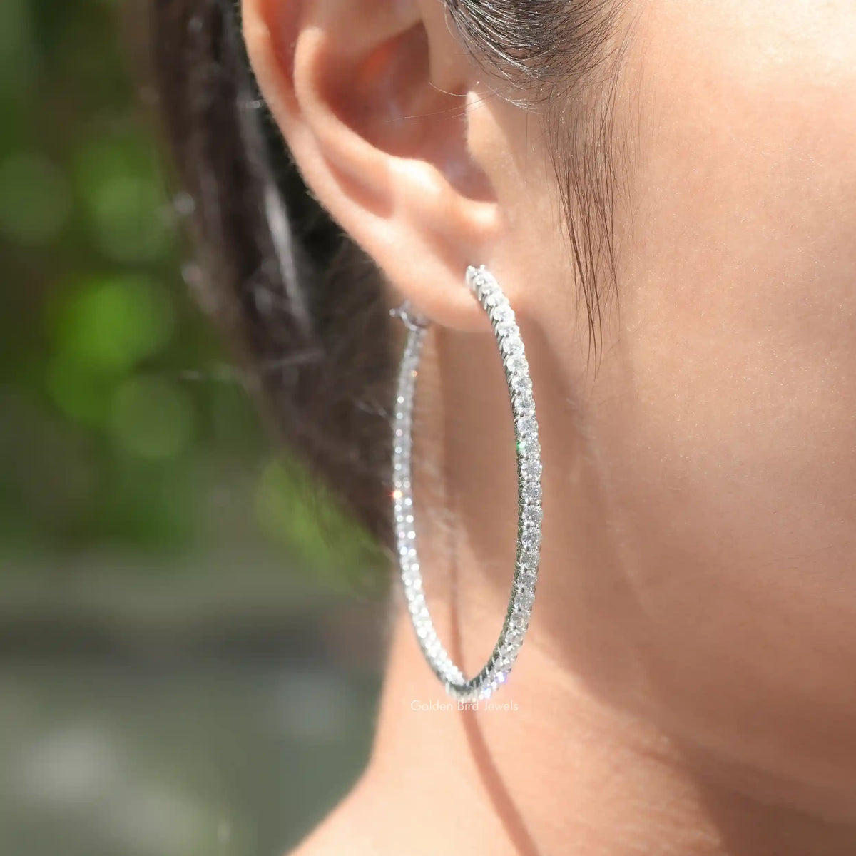 [Round Moissanite Inside Out Hoop Earrings]-[Golden Bird Jewels]