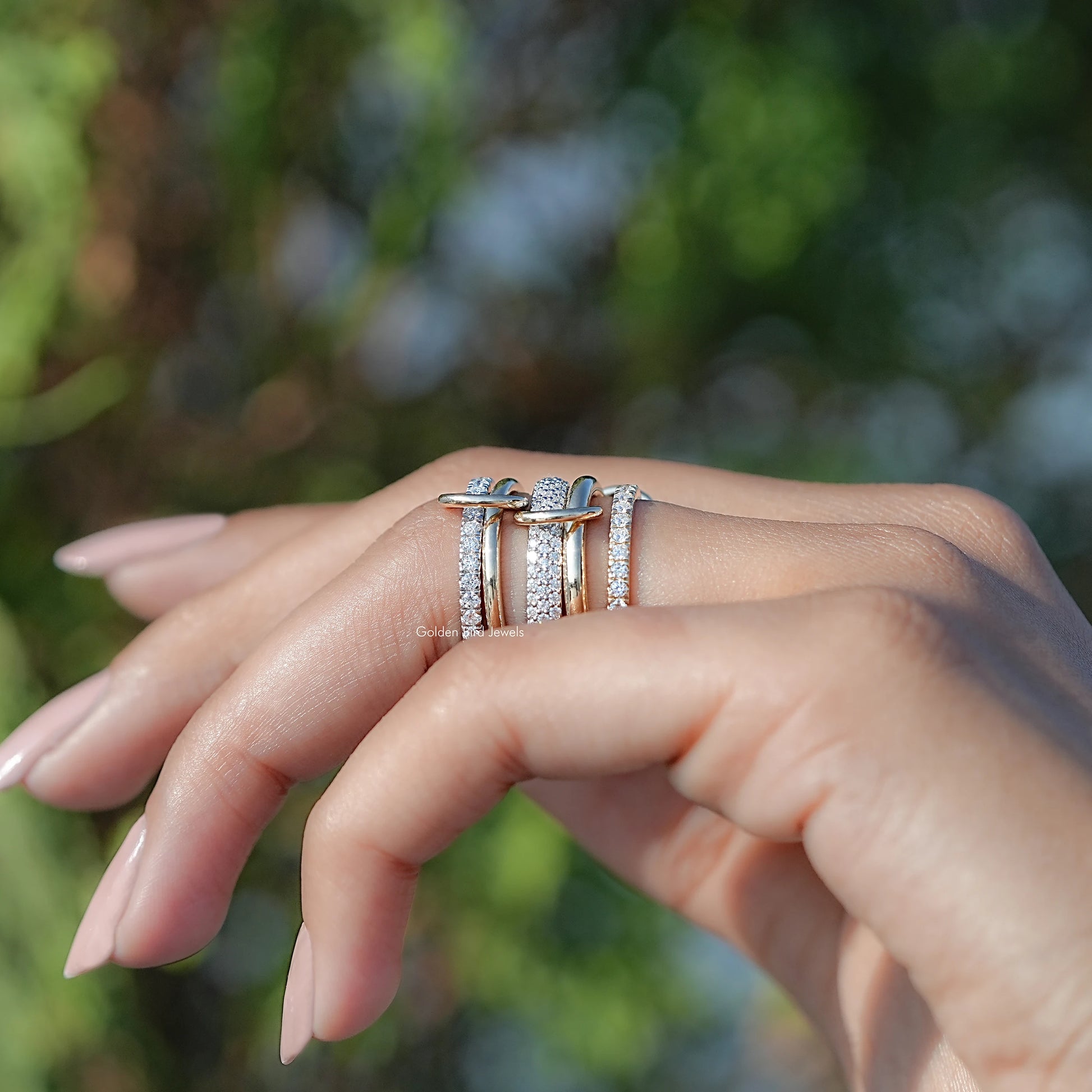 In finger view of Round Cut Moissanite Solitaire Ring